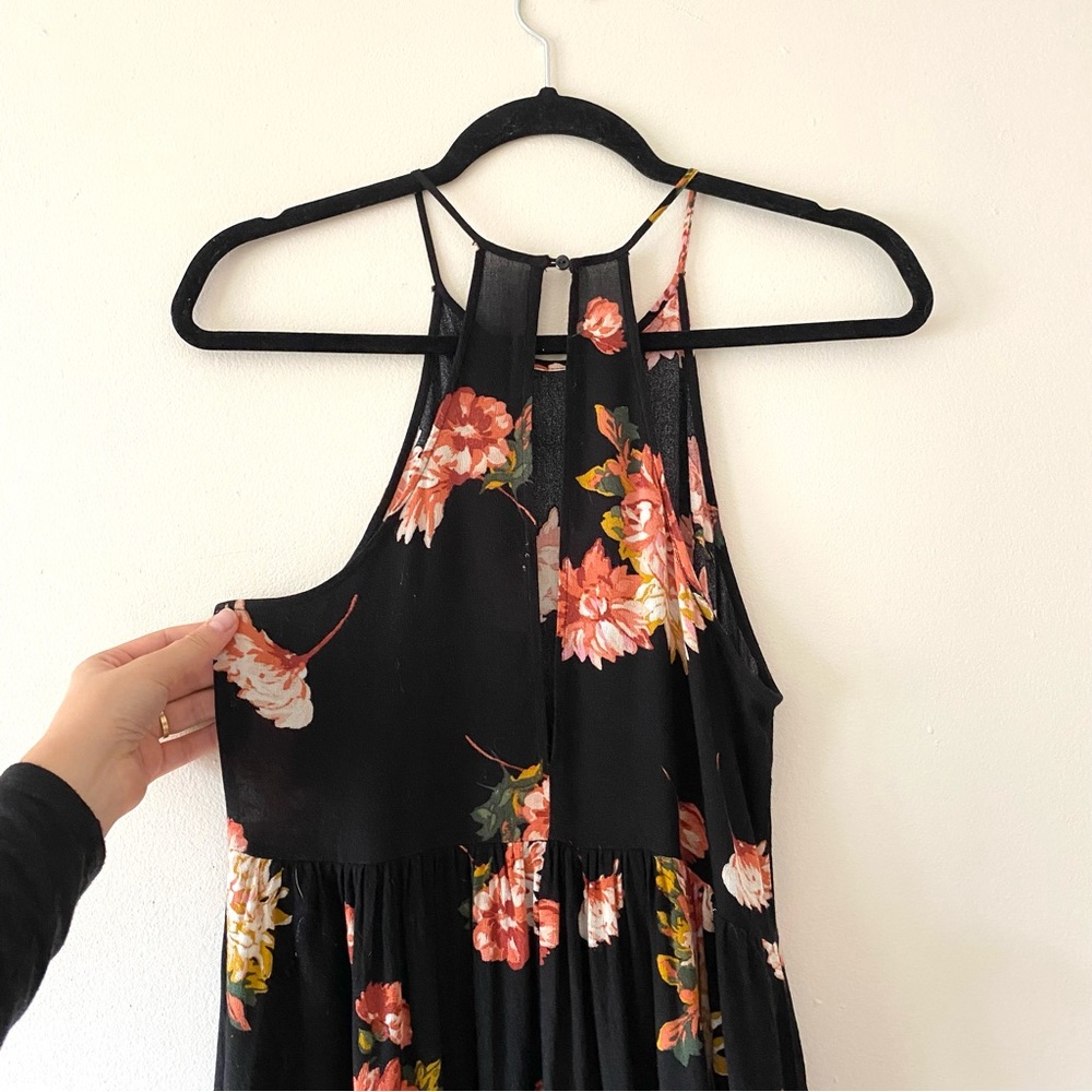Black Floral Mini Sundress | Red & Pink Flower Flowy Dress